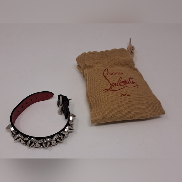 Christian Louboutin Jewelry - Christian Louboutin Womens Loubilink Bracelet 15 Black Calf Leather Spikes Chain